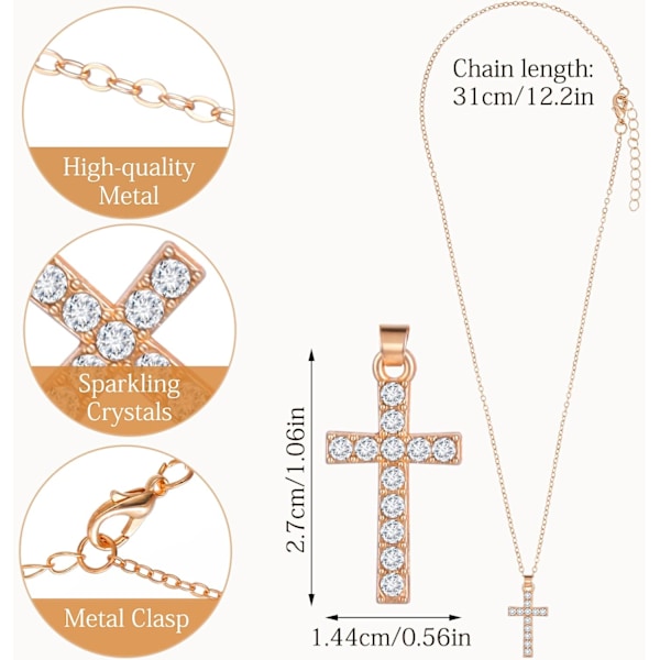 2 stk. Korshalskjede for kvinner - Korsanheng Halskjede Bling Krystallkors Halskjede