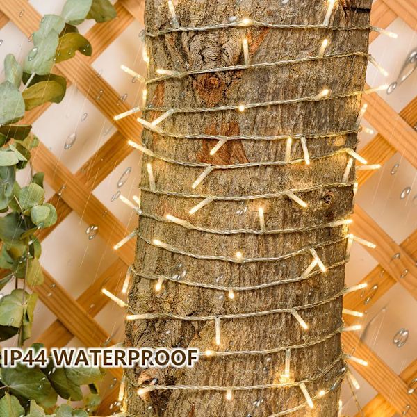 99ft 300 LED Lyskæde Indendørs Udendørs, Varm Hvid Julelys Klar Ledning, 8 Tilstande Vandtæt Blinkende Fe Lyskæde Stik til