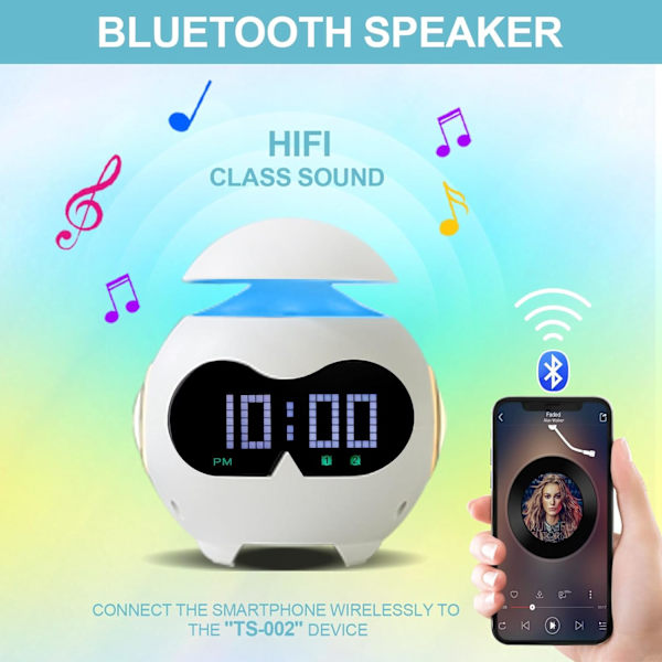 Barnväckarklocka med nattlampa, väckarklocka med Bluetooth-högtalare och söt känsla, digital för sovrum, present till tonårsflickor eller pojkar vuxna