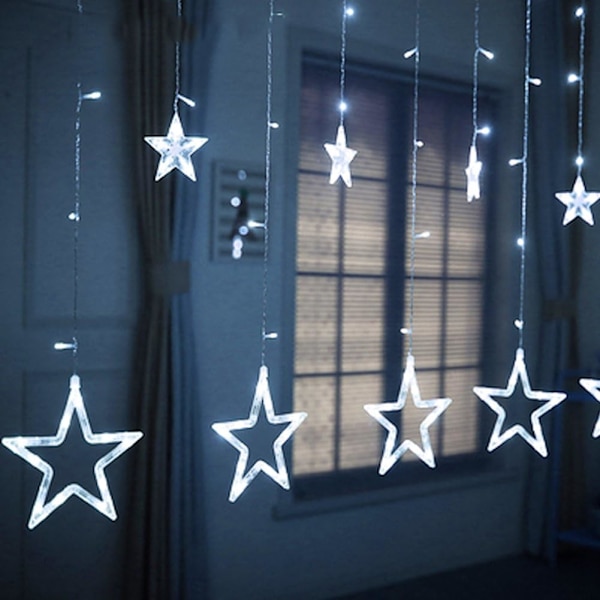12 stjärnor 138 LED gardin ljusslingor, fönstergardin ljusslingor med 8 blinkande