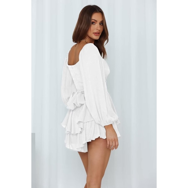 XinLai firkantet hals off shoulder lanterne langærmet flæse søm romper shorts