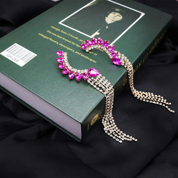 Kvinde Krystal Rhinestone Blad Kvaster Klatrere Crawler Øreringe Sjov Guld