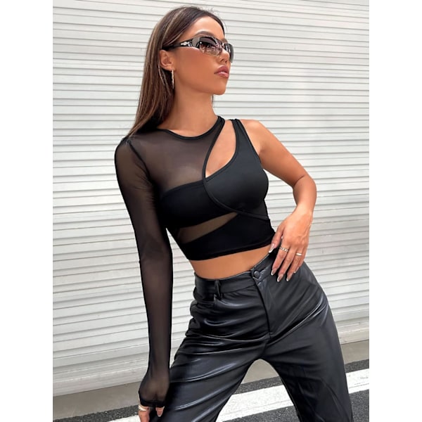 Kvinners utskårne langarmede rundhalsade Crop Top Slim