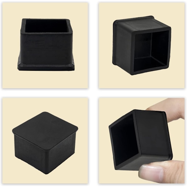 Kvadratiska halkfria gummibenspetsar stolsbensskydd möbelgolvskydd 1 tum x 1 tum, 25 x 25 mm svart 10 st svart gummi 1 tum x 1 tum