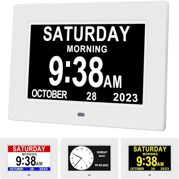 -7 Inches Preeminent Calendar Alarm Clock, Dementia Impaired Vision  for Memory Loss Seniors, Silent No Ticking, Large Display, with