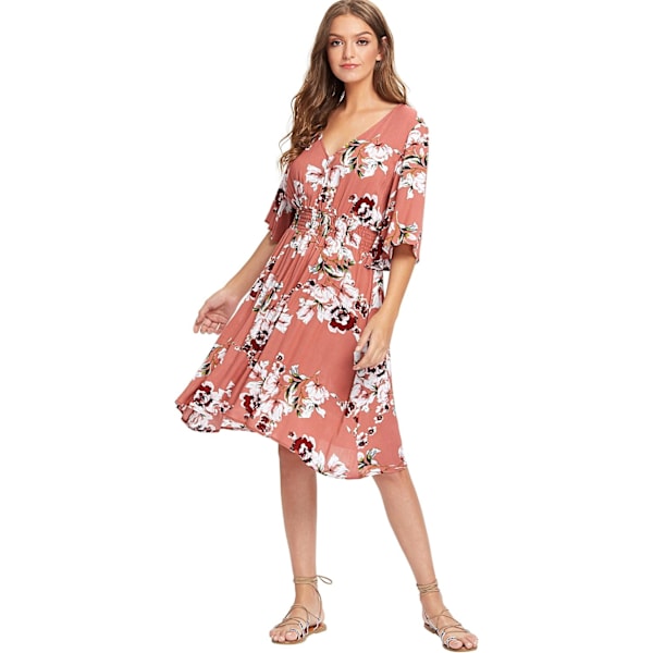 Kvinde Boho Knappet Op Split Blomster Print Flydende Festkjole