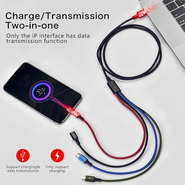 Multiladdningskabel 3.5A MINLU [2-pack 6 fot] 4 i 1 USB-snabbladdning