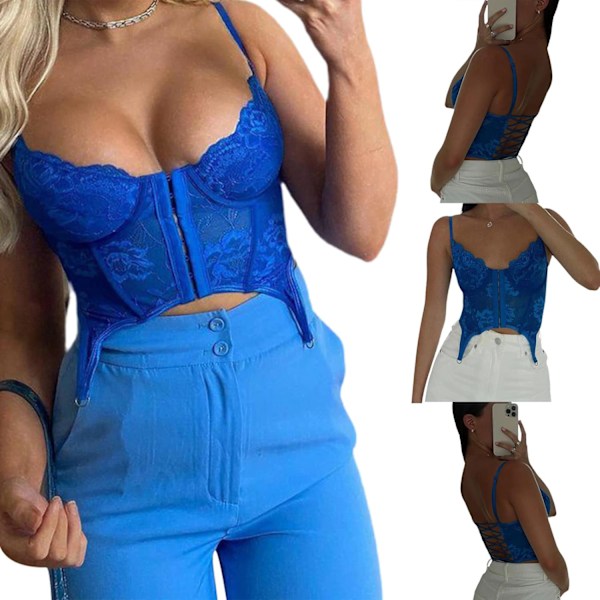 Kvinners Sexy Korsett Crop Top Spaghetti Stropp Push Up Bustier Blonder Slim Camisole