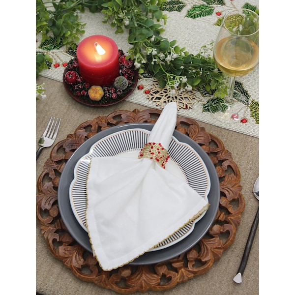 Jule-serviettringer - Sett med 8 Merry Xmas Fall Thanksgiving Perlet Metall