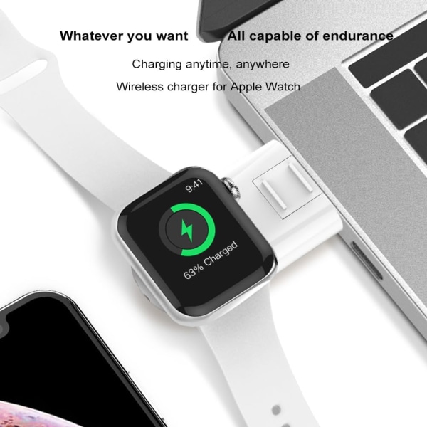 Justerbar iWatch-oplader kompatibel med Apple Watch-oplader til rejser, kontor, hjem, bil, roterende USB A-stik Hvid  Hvid  Hvid  Hvid