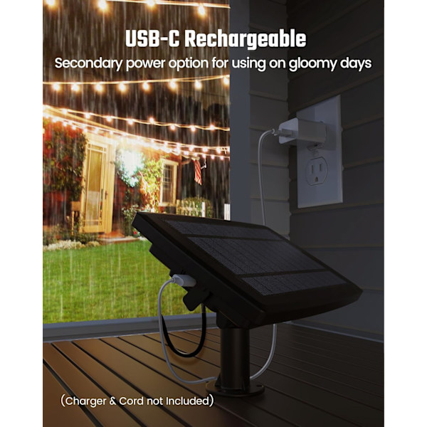 50FT Solcelledrevne Udendørs Lyskæder, LED Solcelledrevne Lyskæder til Udendørs, Kommerciel Kvalitet Udendørs Vandtætte Terrasselys med USB-port, 18