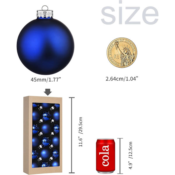 18 st 1,8 tum (45 mm) julgranskulor för juldekorationer, glas