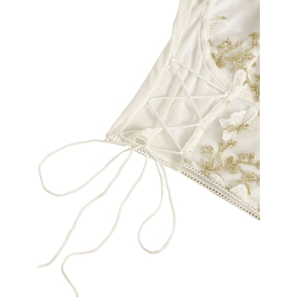 Kvinners Broderi Blonder Opp Snøring Crop Cami Topp Spaghetti Stropp Tilpasset Camisole Crop