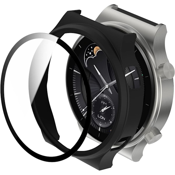 Smartwatch Fuld Dækning PC Beskyttelsesetui med Hærdet Glas Skærmbeskytter til Huawei Watch GT2 Pro, Blød og Holdbar (PC Sort)