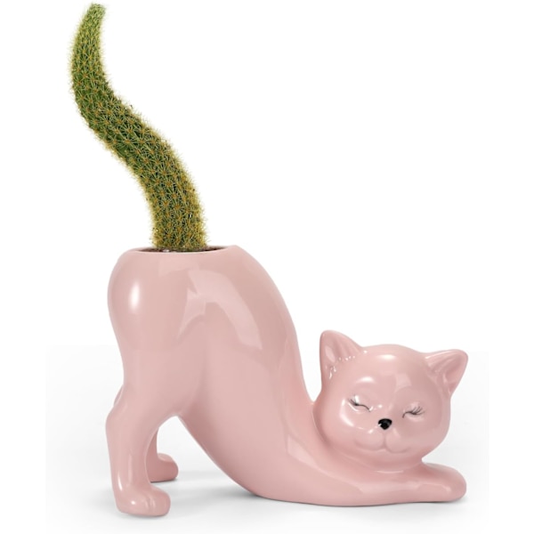 Unik kattkruka, inomhus- och utomhusväxtdisplayer, rolig keramik kattkruka, kattgåvor för kattälskare, härligt kontor skrivbord rum rosa