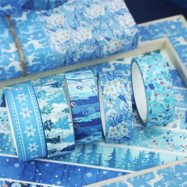 Vinter Washi Tape Set - 10 rullar blå semester Washi Masking Tape