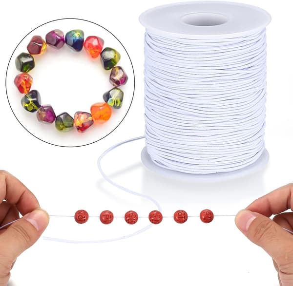 Elastisk tråd, 1 mm x 100 m elastisk pärltråd, elastisk, pärltråd, elastisk snöre för DIY halsband, armband, hantverk, smyckestillverkning, vit