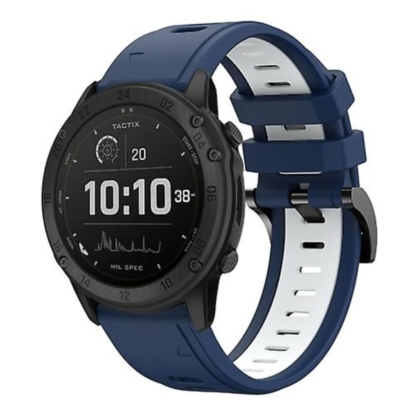 Til Garmin Tactix Delta 26mm Tofarvet Sports Silikone Watch Band FCT Midnight Blue - White