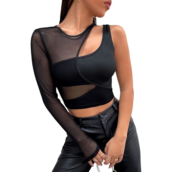 Kvinde Udskåret Langærmet Rund Hals Crop Top Slim