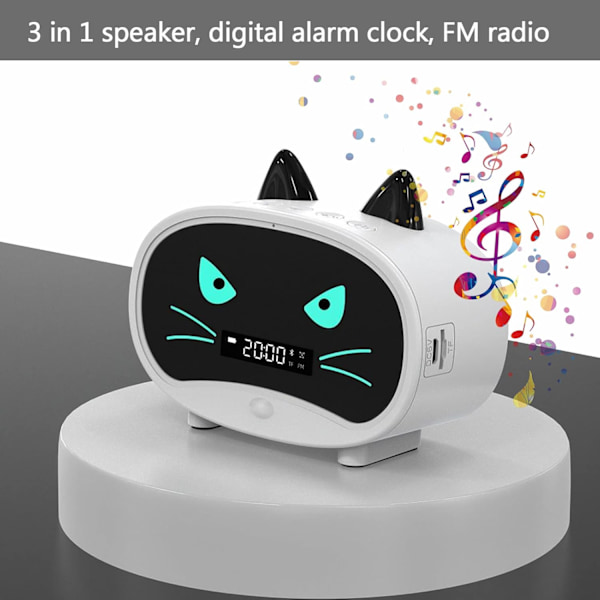 Väckarklocka Radio, Bluetooth-högtalare, Digital väckarklocka för sovrum med FM-radio, Dubbla larminställningar, Lätt att använda, 1000mHA Vit