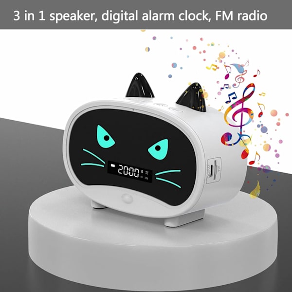 Vækkeur Radio, Bluetooth Højttaler, Digitalt Vækkeur til Soveværelse med FM Radio, Dobbelt Alarmindstillinger, Nem at Bruge, 1000mHA Hvid