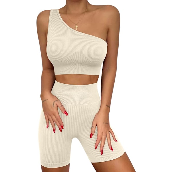 Träningskläder för kvinnor. 2-delat ribbat sömlöst axelbandslöst crop tank top