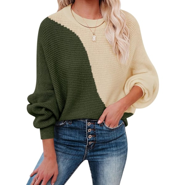 Kvinners vinter genser chunky rutete turtleneck fargeblokk flaggermus erme strikket