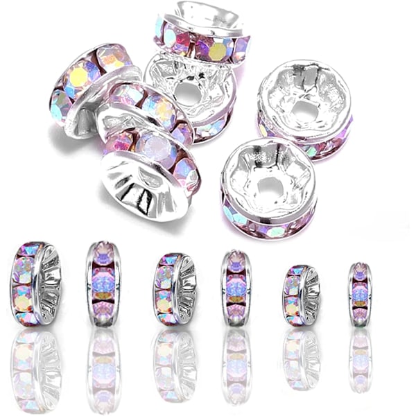 150 st Rhinestone Spacer Beads - Crystal Loose Beads Set för smyckestillverkning (AB-färg)