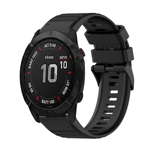 För Garmin Fenix 6x 26mm Horisontell Textur Silikon Armband Med Borttagningsverktyg LBK Black