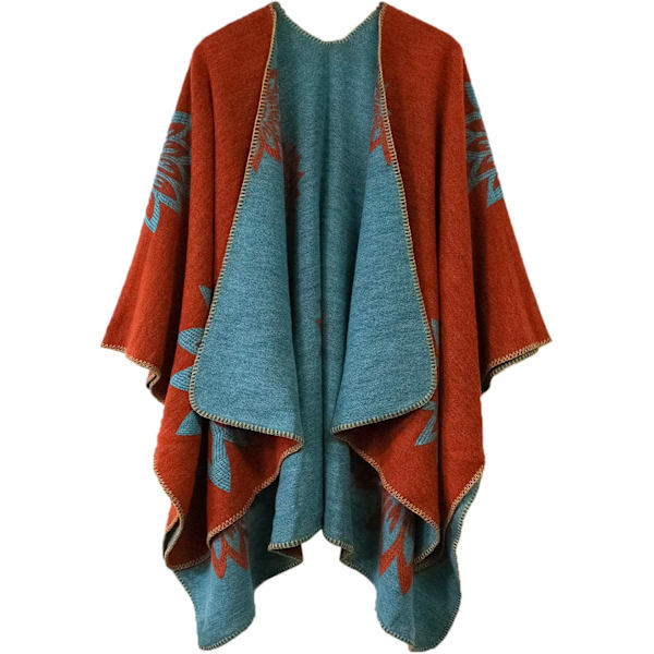 Färgblock Dam Schal Wrap Snygg Öppen Front Poncho Cape