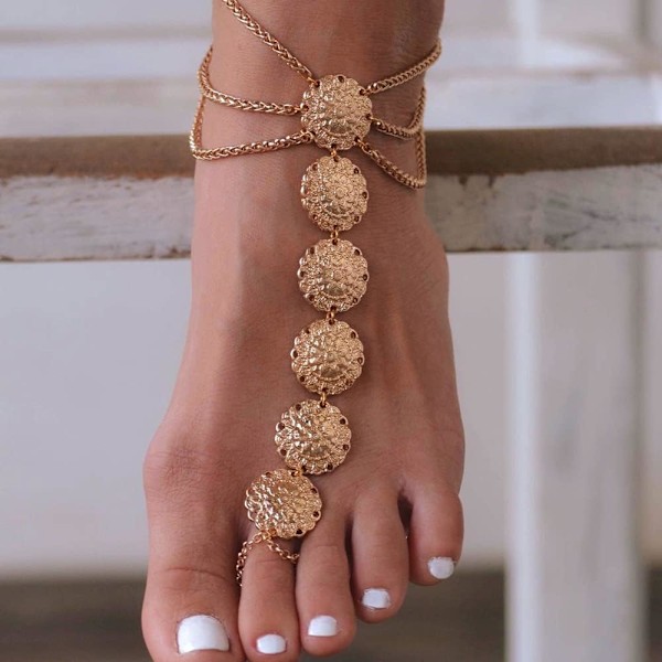 Bohemian Coin Anklet med tåring 2st Summer Beach