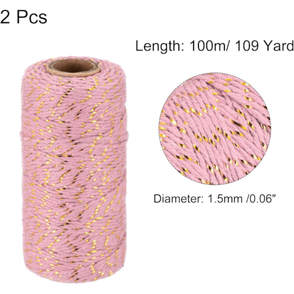 Snöre förpackningstråd omslag bomullstråd 100M/109 Yard Guldton och rosa