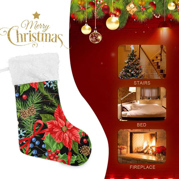 Julklapp, personliga julklappsstrumpor 2-pack Vinter Julstjärna 45,7 cm Julstrumpor Hängande Ornament Eldstad för Träddekoration