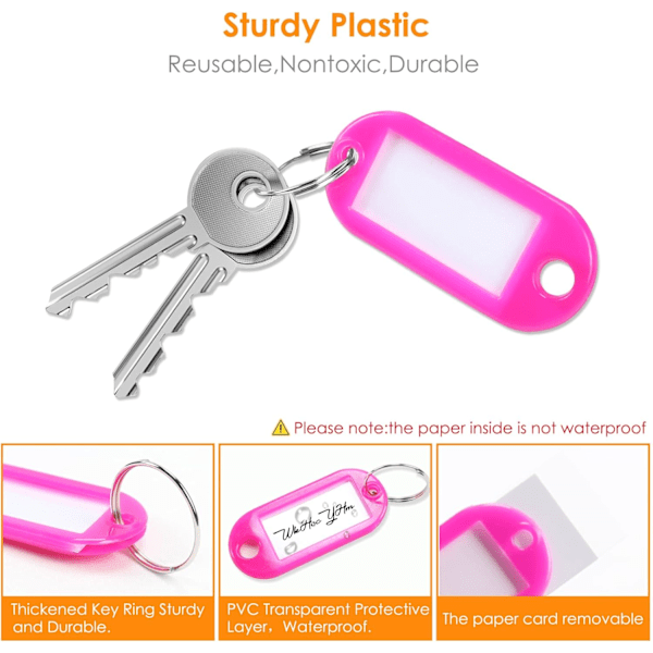 Plastik nøglebrik 10 farver - med splitringsetiketvindue
