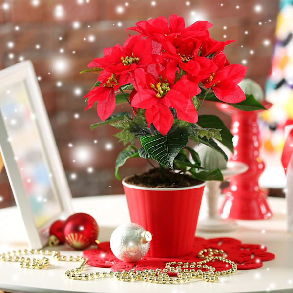 7 Huvuden Jul Konstgjorda Julstjärna Blommor Faux Julstjärna Buske Buketter