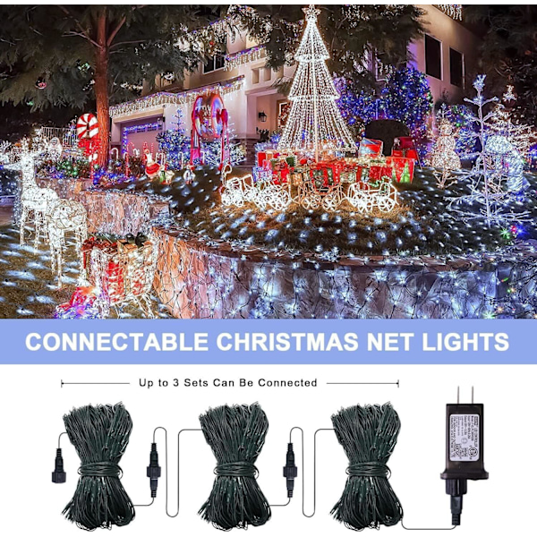 12ft x 5ft 360 LED Julgransnätljus, 8 lägen Busk Nätljus Anslutningsbara, Timer, Vattentäta för Julgranar, Buskar, Trädgård, Utomhus