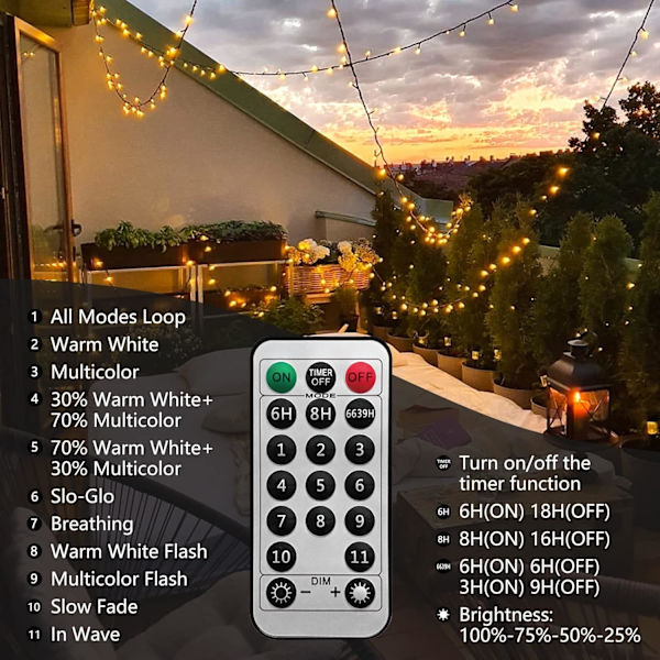 Färgförändrande julgransljus, 11 lägen Vattentät 20M 200LED Varmvitt och Flerfärgat med Fjärrkontroll för Inomhus Utomhus Jul 20m