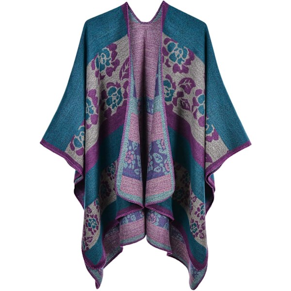 Oversized vinterteppe sjal dame koselig åpen front poncho