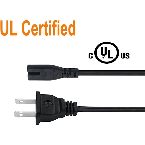 Powseed [Ul Listed] 6Ft 2-stifts AC-strømkabel 2-stik