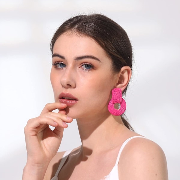 Statement Raffia Runda Örhängen - Boho Drop Handgjorda Halmörhängen