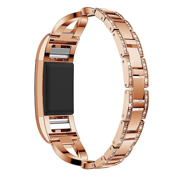 X-formad diamantprydd massivt rostfritt stålarmband för Fitbit Charge 2 OMH Rose Gold