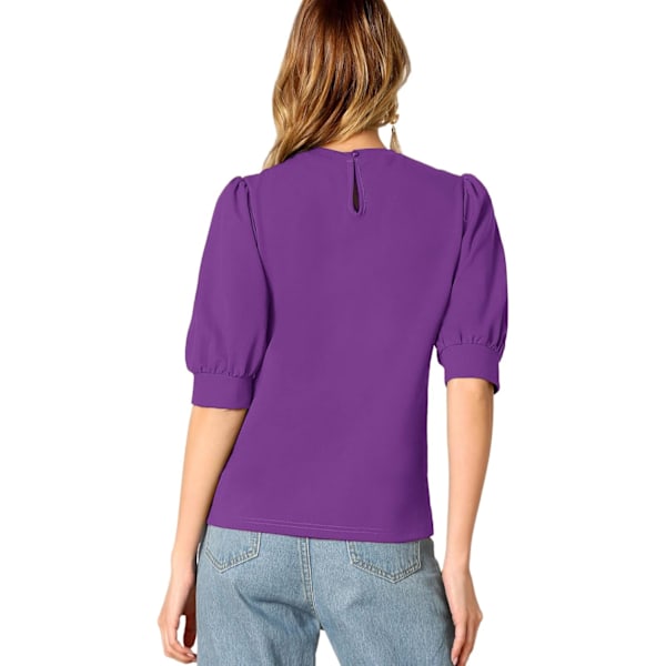 Kvinnors puffärm casual solid top pullover nyckelhålsbaksida blus