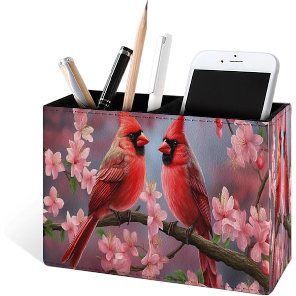 Pink Cherry Red Birds on Brnch ncil Holder for Desk, Leer Desktop Continer n Cup Storge Study Tble n Orgnizer Mkeup Brush Holder for Pink Cherry