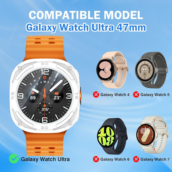Skal Kompatibelt för Galaxy Watch Ultra 47mm med 2 st Härdat Glas, Urholkat Mjukt TPU Skyddsfodral Anti-Repa Skärmskydd för Galaxy W