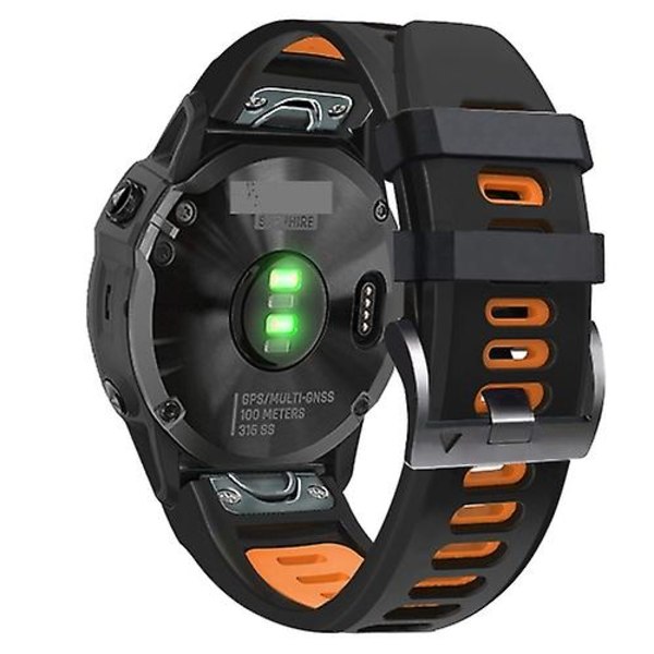 För Garmin Fenix 3 26mm Silikon Sport Tvåfärgad Klockarmband RIB Black-Orange