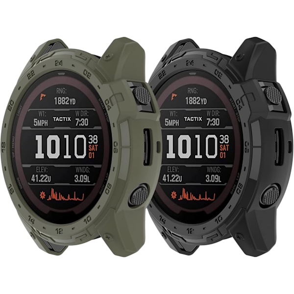 [2-pack] Passar Enduro 2 Klockfodral Skydd Anti-Rep Lätt Stötsäker Stötfångare Fodral Kompatibelt för Garmin Enduro 2/ Tactix 7 (Svart+Grön