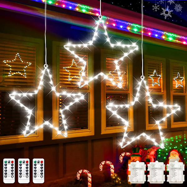 Julevindulys 3-pak batteridrevne LED-stjernelys 8 moduser timer
