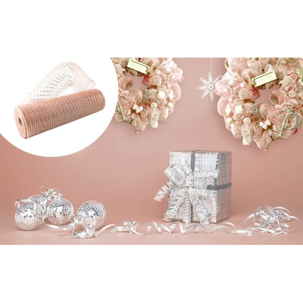 2 rullar roséguld deco mesh-band 10 tum x 30 fot, metallisk mesh-band poly