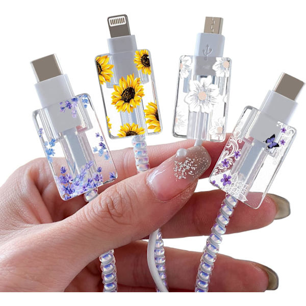 Blommig blomkabelskydd för iPhone-laddare slumpmässigt mönster stil