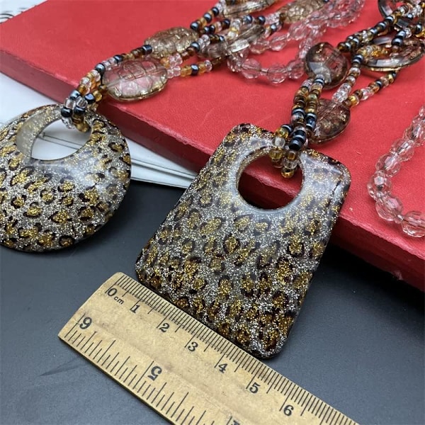 Akryl Geometrisk Hänge Halsband Långt Statement Pärlhalsband Leopard